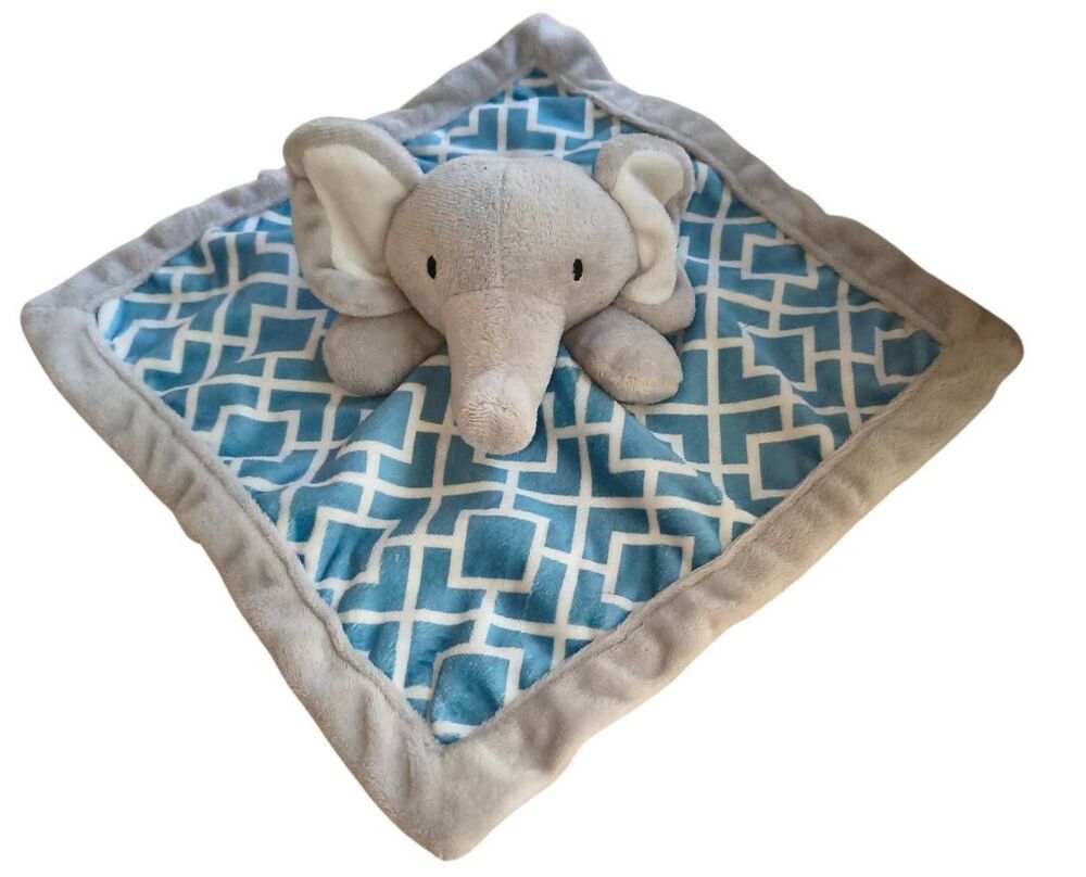 Gray Elephant Plush Lovey Baby Blue Security Blanket Levtex Baby